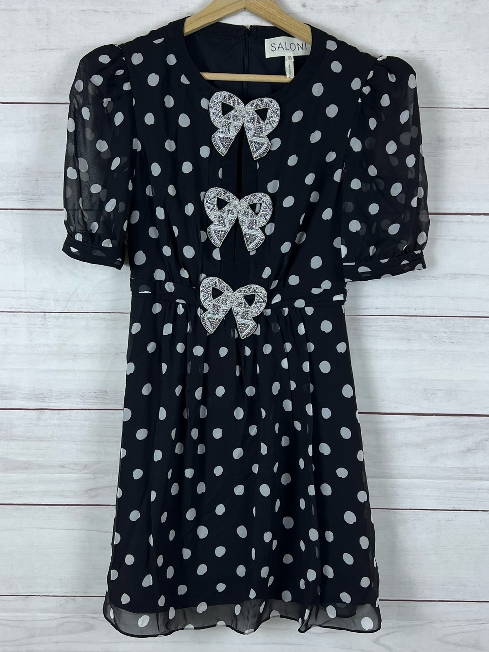 Saloni Jamie Short Polka Dot Silk Bow Dress Size 2 US